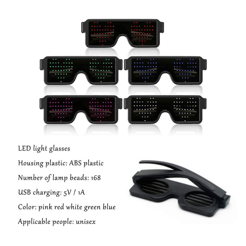 AINSKO Fancy LED Light Glasses Dynamic Flash Display Pattern Glasses USB Rechargeable for Festival, Party, Raves, Fun, Parties, Costumes, Bars, Rave, Nightclub Club Wireless LED Display Glasses Blue