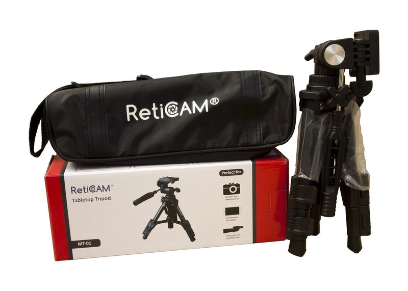 RetiCAM Tabletop Tripod with 3-Way Pan/Tilt Head, Quick Release Plate and Carrying Bag for Phones, Cameras and Spotting Scopes - MT01 Mini Tripod, Aluminum, Black