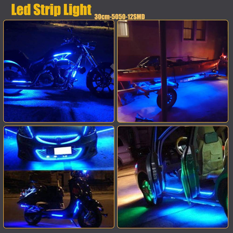 [AUSTRALIA] - EverBright 4-Pack Blue Led Strip Lights for Cars, 30CM 5050 12-SMD Waterproof Car Underglow Lights Motorcycles Golf Cart Decoration Led Interior Exterior Lights Strip with 3M Tape, DC-12V 