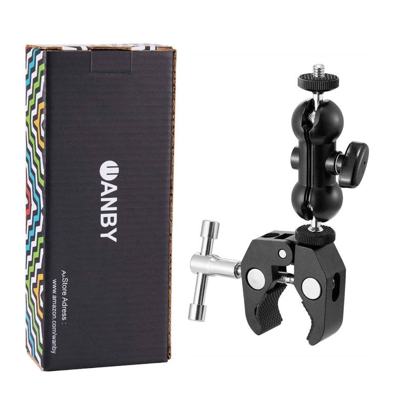 WANBY Double Ballhead Magic Arm Camera Clamp Mount Monitor Mount Bracket with Super Clamp with 1/4" and 3/8" Thread for DSLR Camera Rig, LCD Monitor, LED Flash Lights