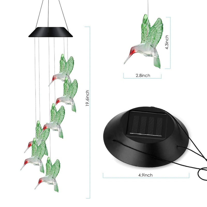 iFCOW Color Changing Solar Powered LED Wind Chime Light Waterproof Hummingbird Solar LED Light Wind Chime for Home Balcony Garden Decoration