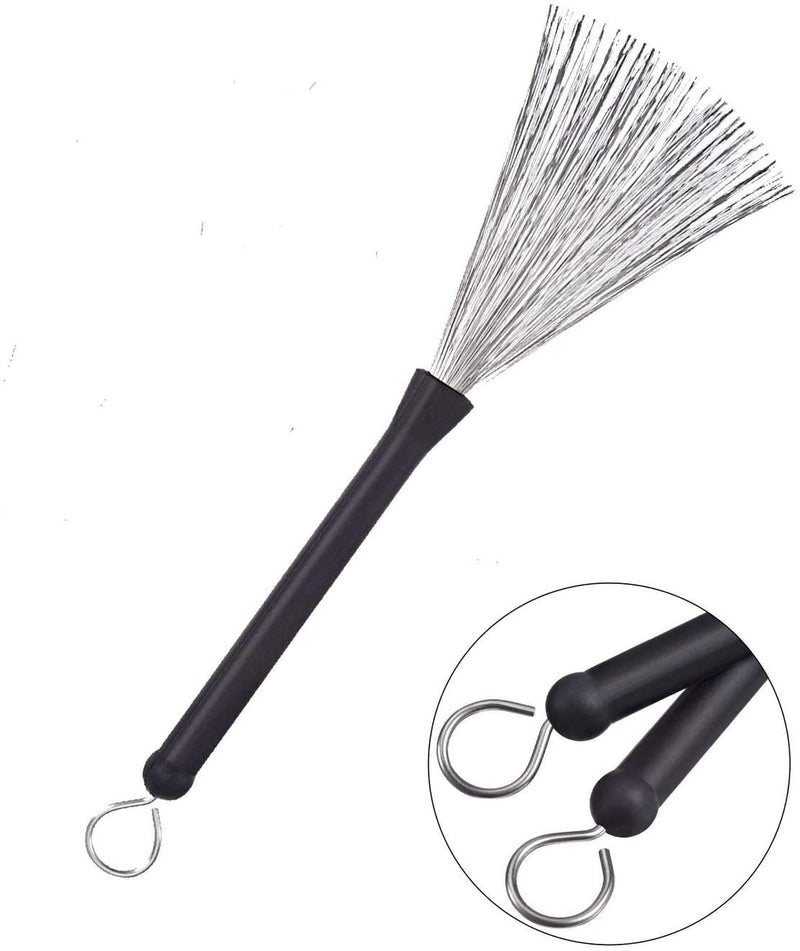 Tzong 1 Pair Drum Wire + 2 pairs of 5A Maple Drum Sticks Brushes Retractable Black Rubber Handles Loop End Metal Wire Drum Brushes Sticks with Beam Mouth Plush Bag Drum Wire + 5A Maple Drum Sticks