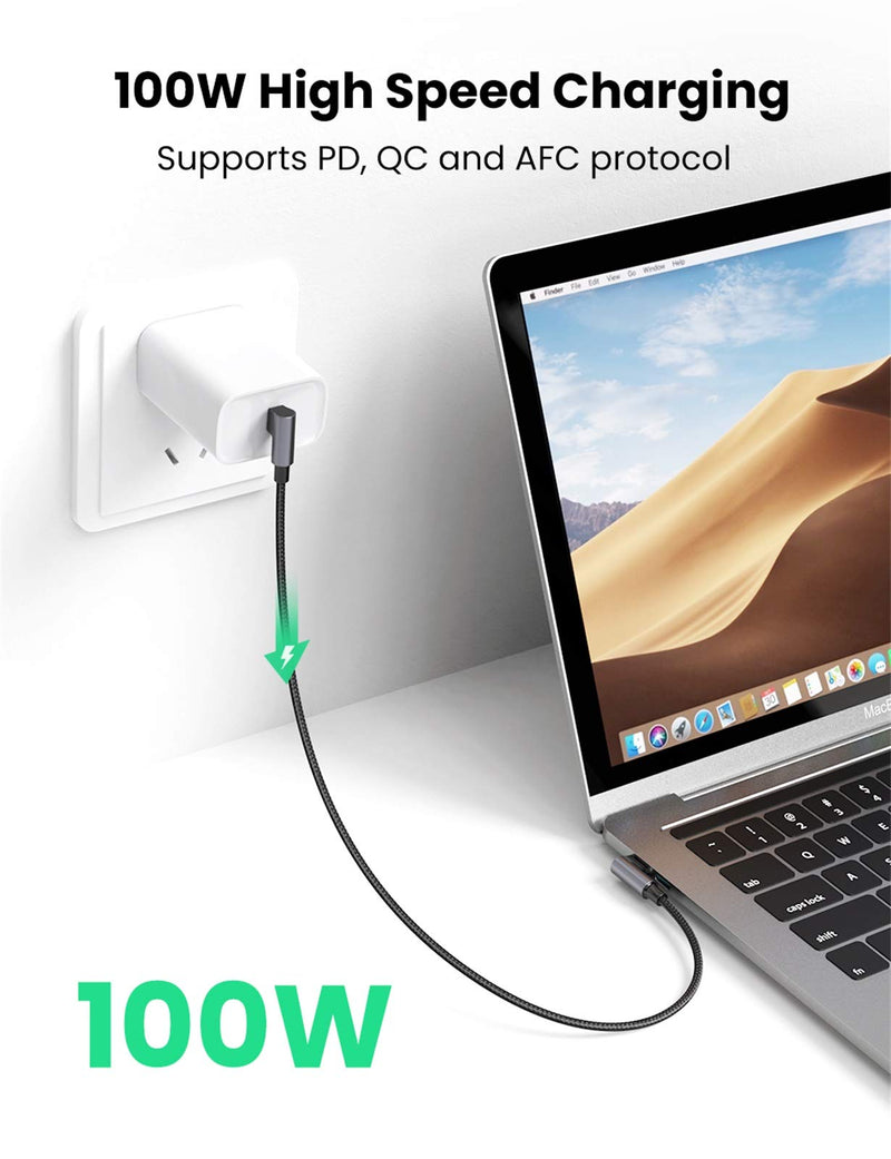 UGREEN USB-C to USB-C Cable 90 Degree 100W PD Fast Charging Cord for Apple MacBook Pro Air Huawei Matebook iPad Pro 2020 Chromebook Pixel 4 XL Samsung Galaxy S20 S10 Note 10 Switch 6FT