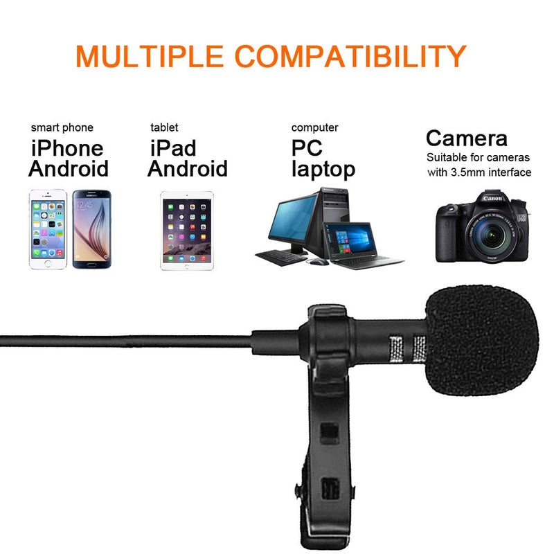 ESTIQ Professional Lavalier Lapel Microphone Omnidirectional Condenser Mic - 3.5mm Jack Mic - Perfect for Recording YouTube, Interview, Video, (Suitable for iPhone/Android/PC/Camera)