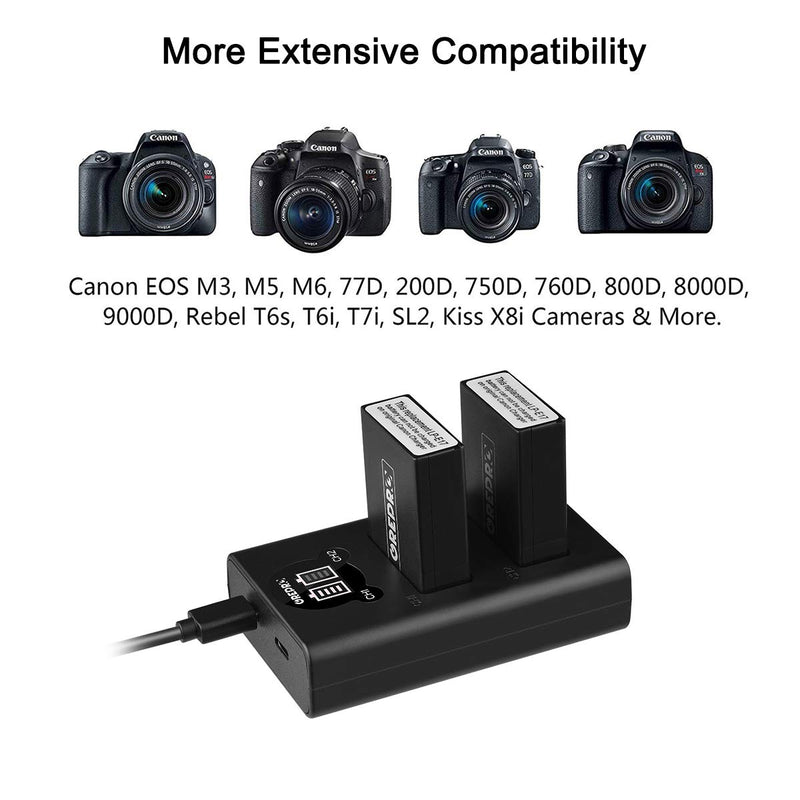 LP-E17 Camcorder Battery Chargers and 2-Pack Batteries 100% Compatible for EOS Rebel T6i, EOS Rebel T6s, EOS M5, EOS M6, EOS M3, EOS 750D, EOS 77D, EOS 760D, EOS 8000D, Kiss X8i
