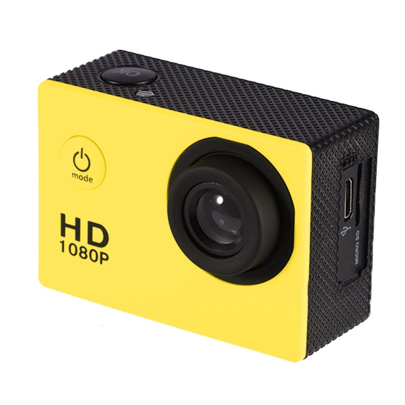Action Camera 12MP Waterproof 30m Outdoor Sports Video DV Camera 1080P Full HD LCD Mini Camcorder with 900mAh Rechargeable Batteries and Mounting Accessories Kits(Yellow) Yellow