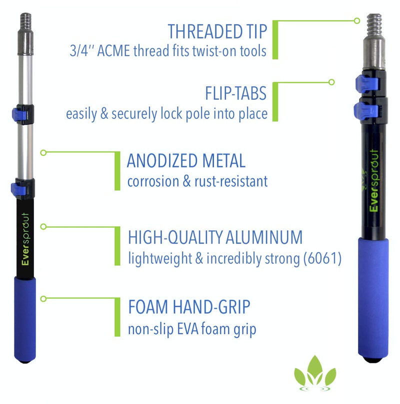 EVERSPROUT 1.5-to-4 Foot Swivel Squeegee and Microfiber Window Scrubber (8-10 Ft Standing Reach) | 2-in-1 Window & Glass Cleaning Combo | Lightweight, Aluminum Extension Pole | Includes 10-inch Blades 4 feet