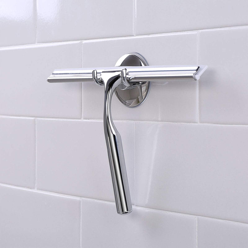 [AUSTRALIA] - Ettori Shower Squeegee Clear Glass Wall Cleaner Stainless Steel with Suction Storage Hook -10'', Chrome 