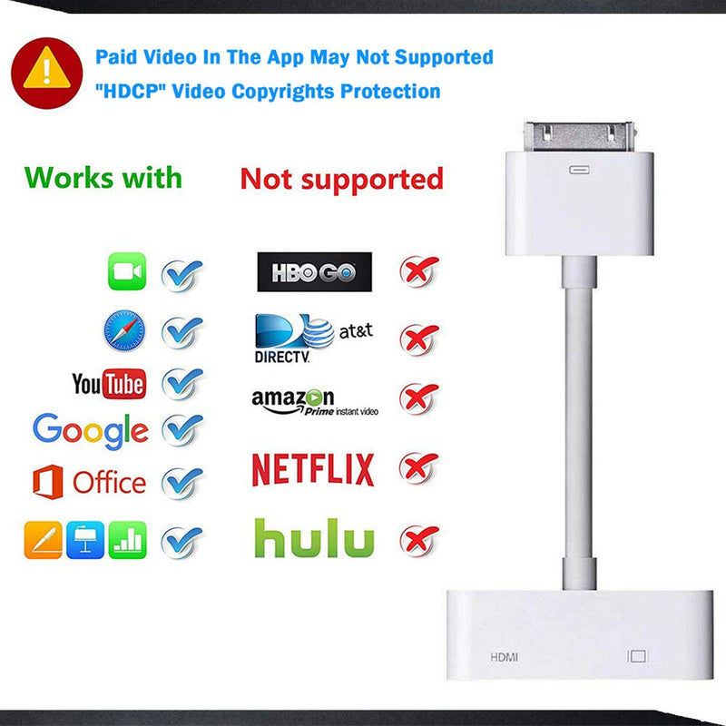JIMAT 30-Pin to HDMI TV AV Cable Adapter Video Converter + Charging | Support iOS 9.3 | Extender Mirror Projector, TV, Monitor |