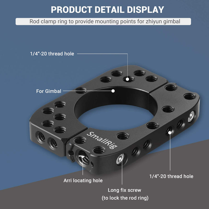 SMALLRIG Mounting Rod Clamp Ring for Zhiyun Crane2 Crane v2 Crane Plus Gimbal Stabilizer for DSLR Camera with 1/4" & 3/8" Thread Locating Points, 18 lb Payload- 2119