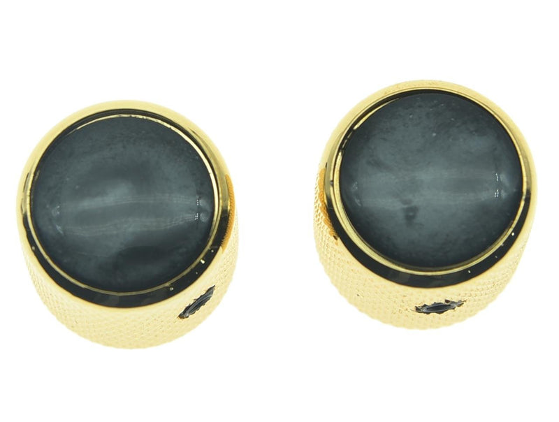 KAISH Set of 2 Black Pearl Top Guitar Dome Knobs with Set Screw for Tele Guitars Black Pearl Cap Bass Gold Knobs