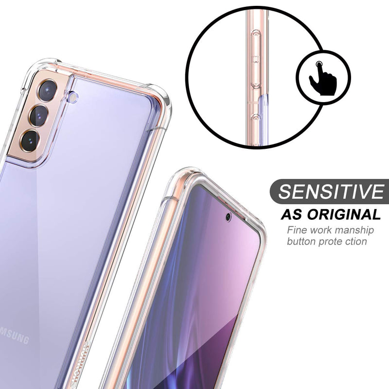 SURITCH Clear Case for Samsung Galaxy S21 5G,[Built in Screen Protector][Camera Lens Protection] Full Body Protective Hard Shell+Soft TPU Bumper Shockproof Rugged Cover for Galaxy S21 6.2" (Clear)