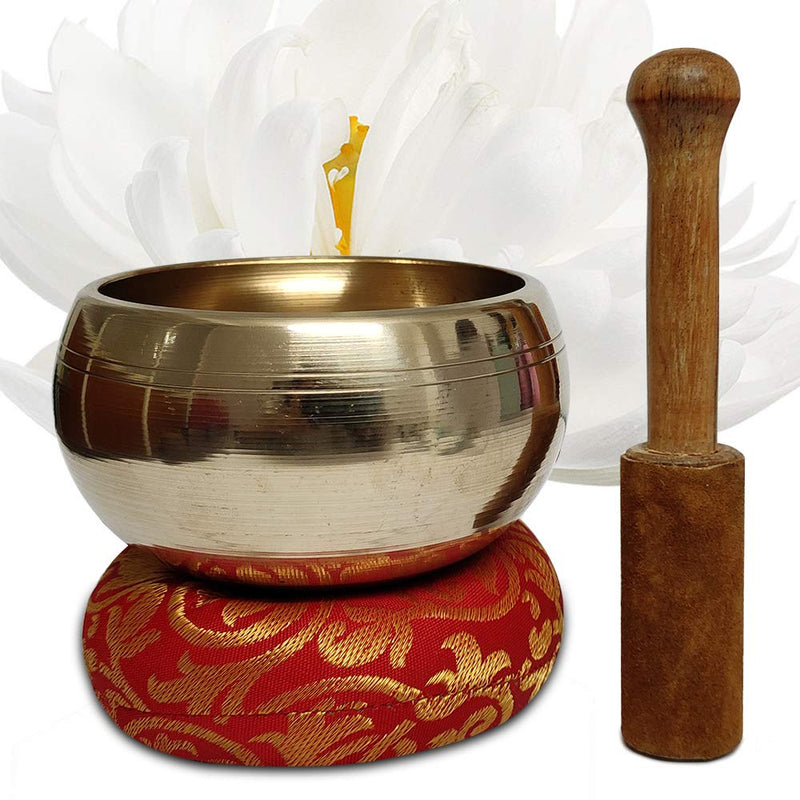 Hand Crafted Tibetan 4 Inch Singing Bowl Set By Trumiri - Helpful for Meditation Chakra Healing Relaxation Peace Mindfulness with Premium Tulsi Beads, Flag, Mallet, Cushion & Potli (Bag)