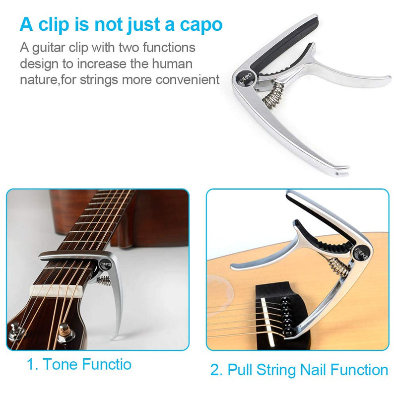 Guitar Capo for Ukulele Capo Electric Acoustic & Electric Guitars With Quick Release And Peg Puller, Guitar Acoustic Capo Silver