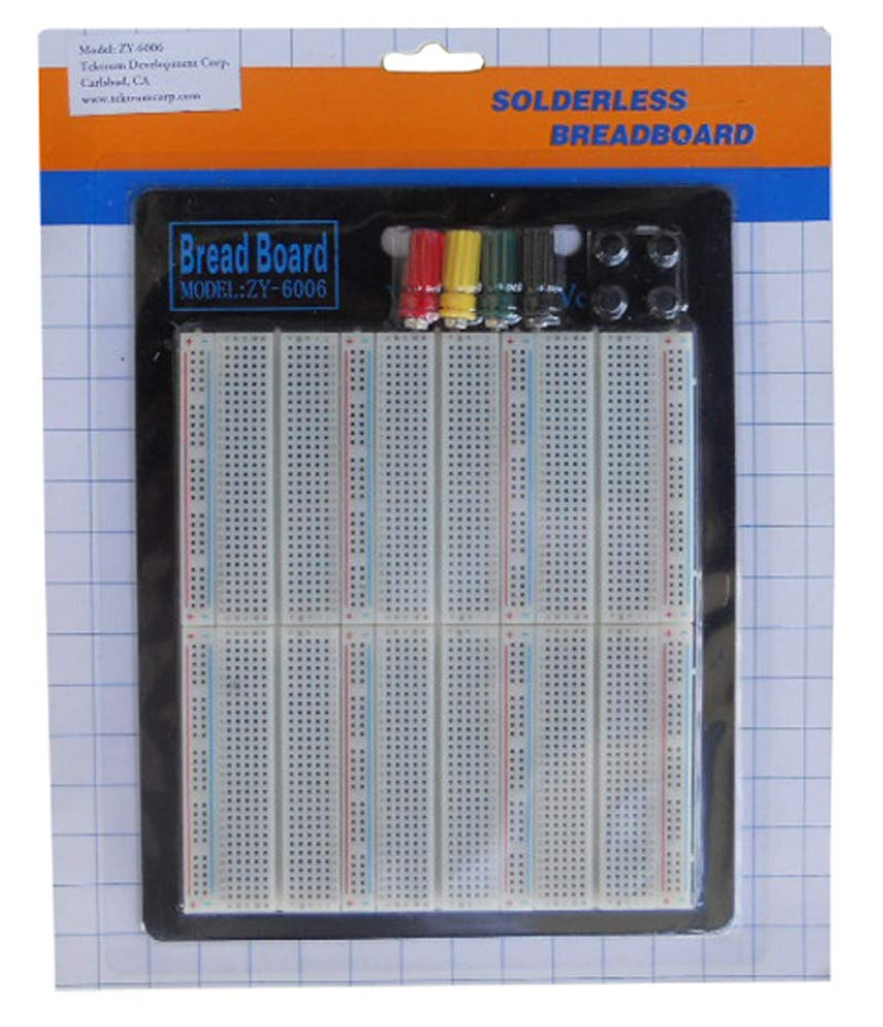 TEKTRUM EXTERNALLY Powered SOLDERLESS 2200 TIE-Points Experiment Plug-in BREADBOARD with Aluminum Back Plate and Jumper Wires for Proto-Typing Circuit