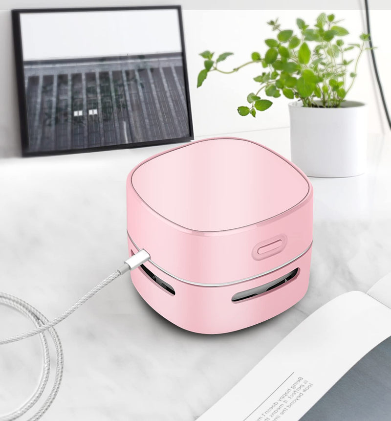 ODISTAR Desktop Vacuum Cleaner, Mini Table dust Sweeper Energy Saving,High Endurance up to 400 mins,360º Rotatable Design for Keyboard/Home/School/Office (Pink Charging) Pink Charging