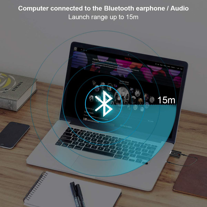 Abafia Bluetooth Audio Adapter for TV, Wireless AUX Transmitter Plug and Play & Low Latency, Adapter Bluetooth 5.0 for Home Stereo for PC Car Headphone Speaker Radio Computer Laptop Auto Connect