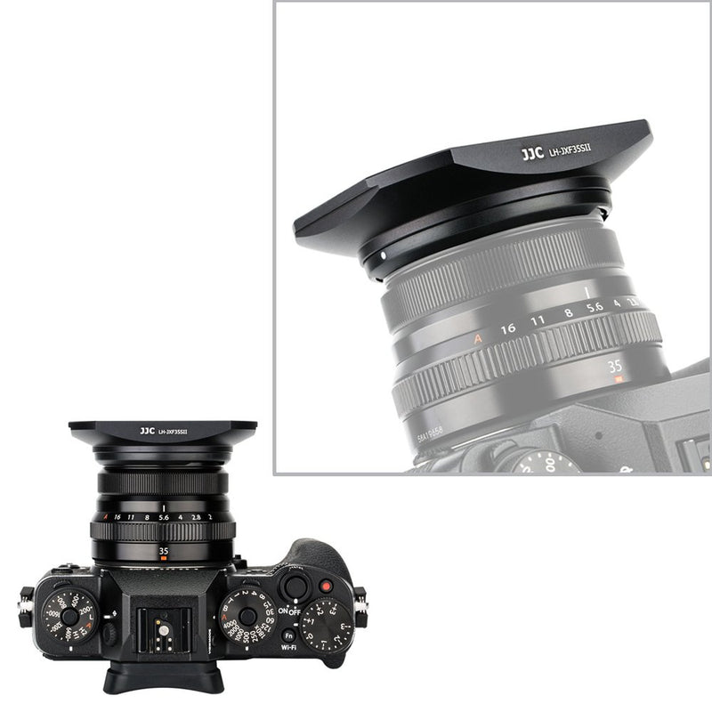 JJC LH-JXF35SII Black Metal Square Bayonet Lens Hood for FUJINON XF 35mm F2 R WR/FUJINON XF 23mm F2 R WR, Fuji 35mm F2 Hood, Fuji 23mm F2 Hood, Slide Front Cap,Replaces Fujifilm LH-XF35-2 Lens Hood