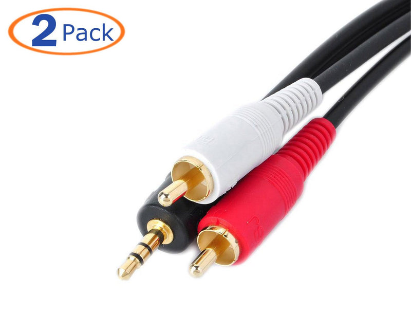 Conwork 2-Pack Gold Plated 3.5mm Stereo Male to 2 x RCA Male Y Splitter Extension Cable for Audio Video AUX Port - 5 feet 2x 5ft