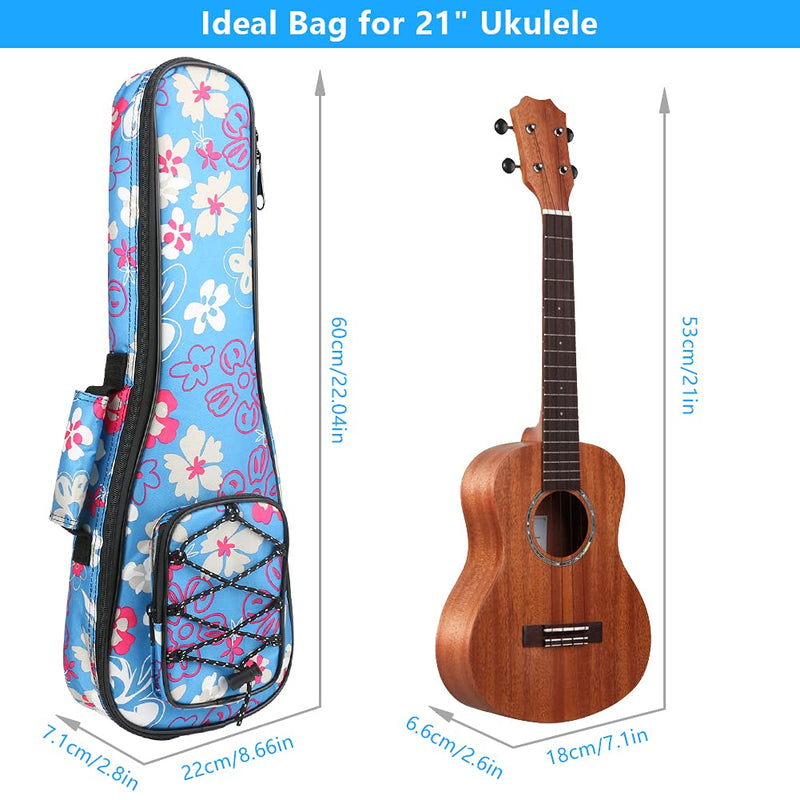 Color You Ukulele Case 21 Inch Ukulele Bag Colorful Printing Ukulele Case Bag 10mm Padded Ukulele Backpack Case with External Pocket (Blue)