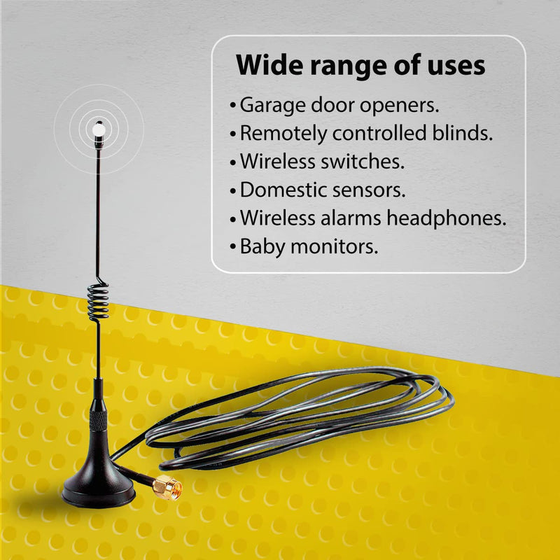 Shopcorp 433 MHz Unity Gain Omni, 6 Inches Antenna with Magnetic Base and Male SMA Connector Antenna Kit – Impedance 50 Ohms Garage Gate Door Opener Antenna