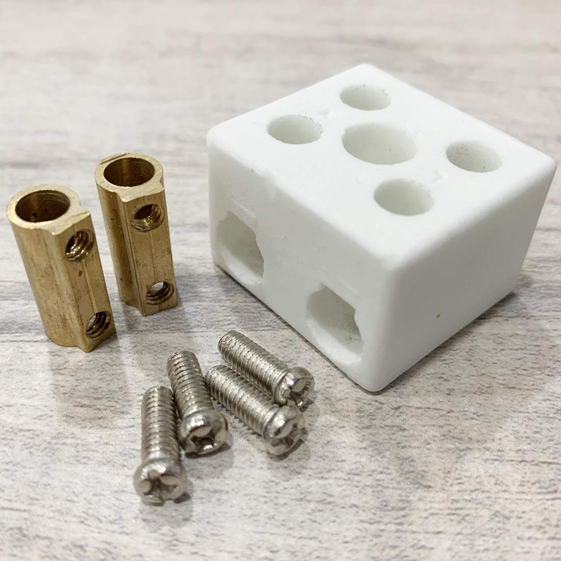 Dasunny 5 Pcs 30A 2-Position 5-Hole High Frequency Ceramic Terminal Block, Insulation High Temp Porcelain Wire Connector
