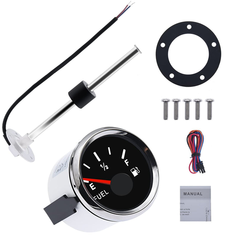 KAOLALI 240~33ohm Marine Fuel Sending Unit 250mm Stainless Steel Fuel Gas Tank Sender + Electric Fuel Level Gauge 52mm Fuel Meter