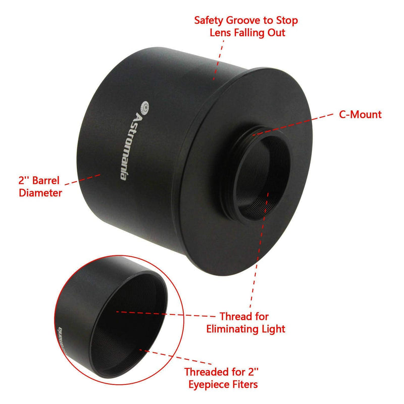 Astromania C Mount to 2" Video Camera Barrel Adapter Telescope Astrophotography