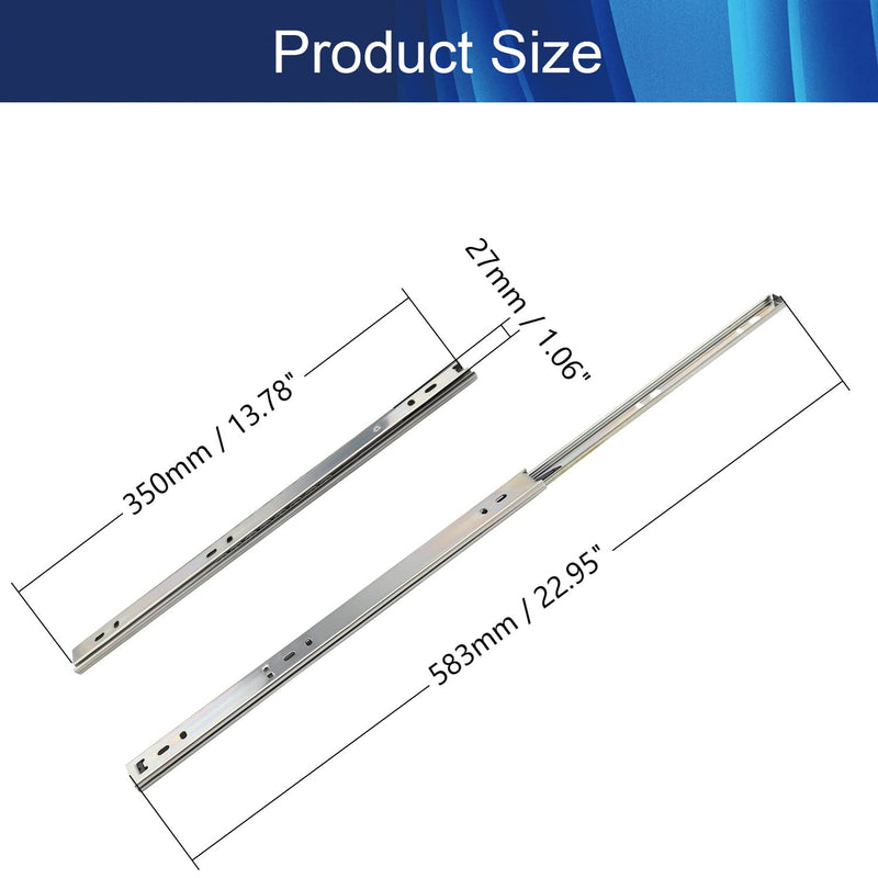 Juvielich Metal 2 Fold Ball Drawer Slides Track Rail for Furniture Drawers Cold Rolled Steel Ball Bearing Side Mount Drawer Slides Silver Tone 14" Length 1.06" Wide 1Pair
