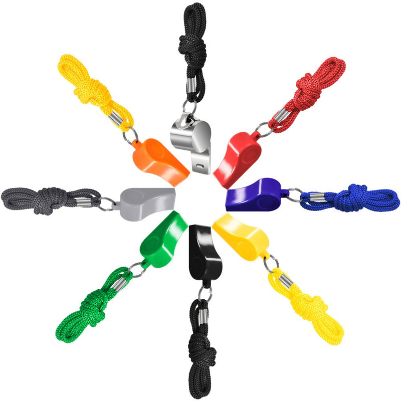 FineGood 8 Packs Coaches Referee Whistles with Lanyards, Colorful Plastic and Stainless Steel Football Whistles for Sports Lifeguards Survival Emergency Training