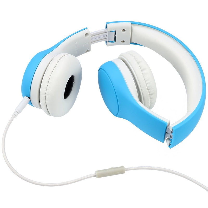 [Volume Limited] KPTEC Kids Safety Foldable On-Ear Headphones with Mic, Volume Controlled at Max 93dB to Prevent Noise-induced Hearing Loss (NIHL), Passive Noise Reduction, Wired Earbuds,Blue Blue