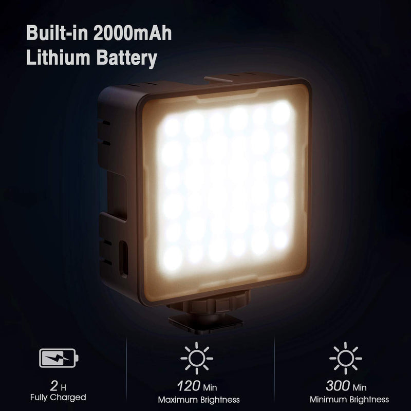 Andoer CL-36 2000mAh Mini Bi-Color LED Video Light 2800K-8500K Dimmable Built-in Rechargeable Battery with 3 Cold Shoe Mounts LCD Display Vlog Fill Light