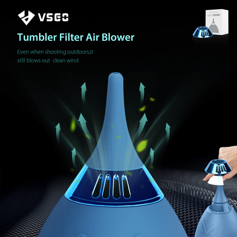VSGO V-B012E Filter Air Blaster with Filter Tumbler Design Lens Cleaning Blower Compressed Air for Nikon Sony Canon Digital Camera Lens & Sensor Cleaning (Blue Black) Blue Black
