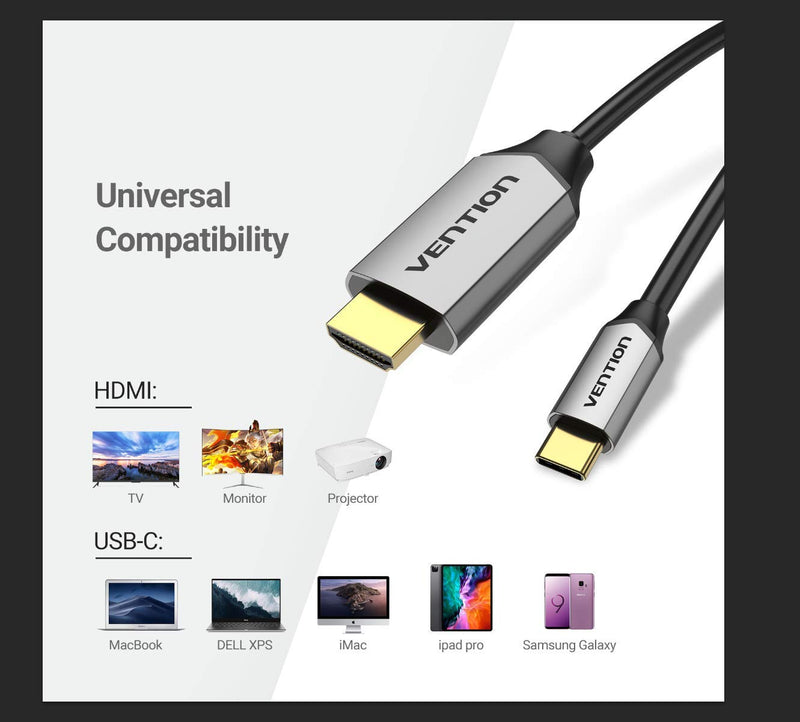 USB C to HDMI,VENTION Type-c Cable 4K@60Hz Thunderbolt 3 Compatible with MacBook Pro 2020/2019, MacBook Air/iPad Pro 2020, Surface Book 2,and More(3FT) 3FT/1M