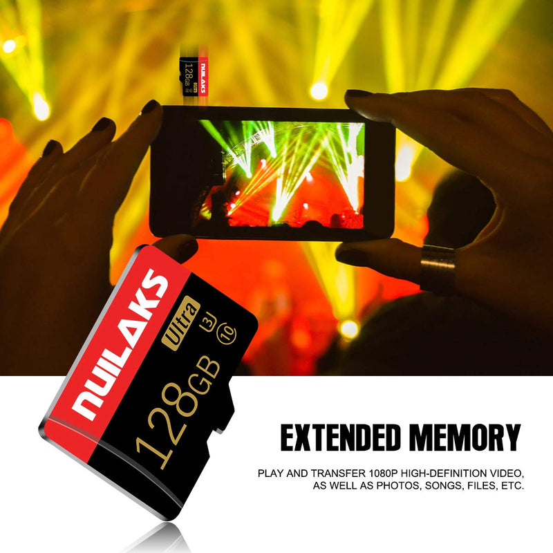 128GB Micro SD Card with SD Card Adapter High Speed Micro SD Memory Card/SD Memory Cards for Camera, Phone, Computer, Tachograph, Tablet, Drone（128GB） Black&Golded 128GB