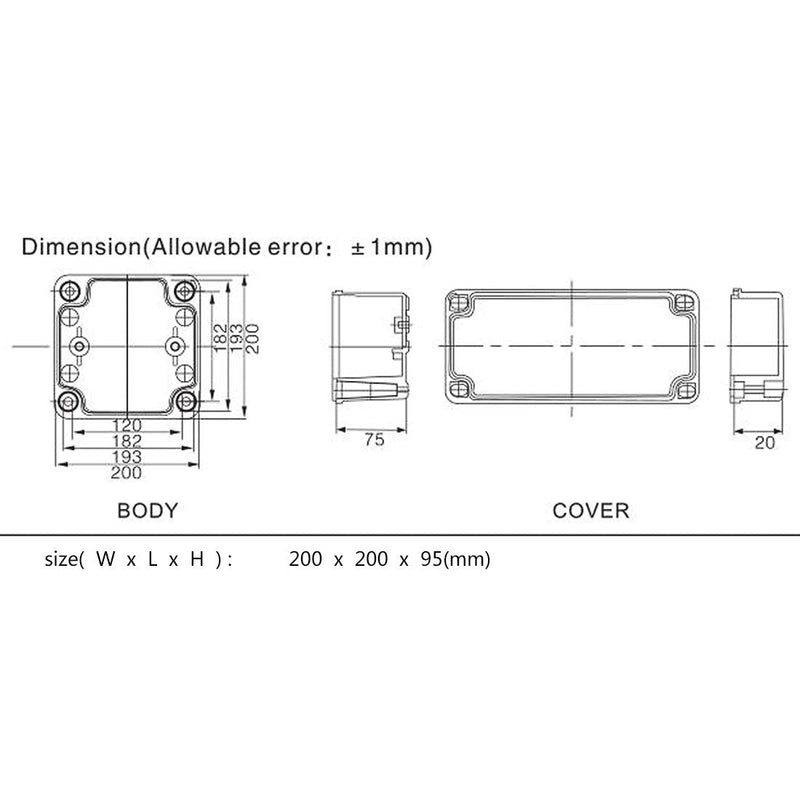 LeMotech Waterproof Dustproof IP67 Junction Box DIY Case Enclosure Gray 7.9 x 7.9 x 3.7 inch (200 x 200 x 95 mm) 7.9" x 7.9" x 3.7" Size S&M