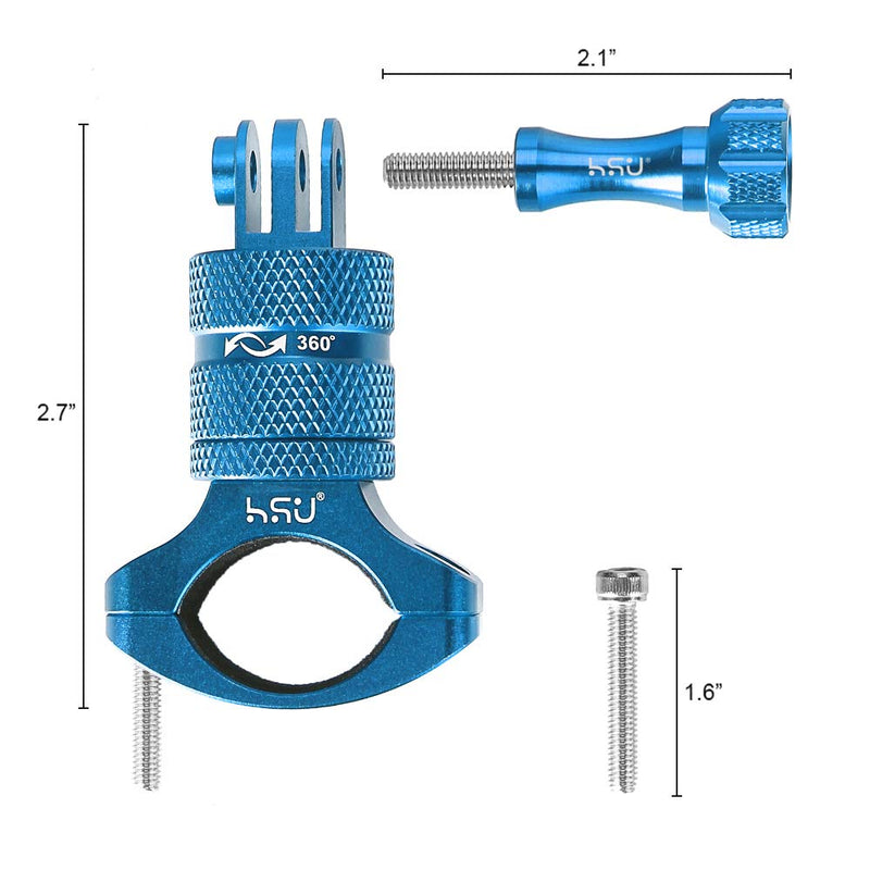 [AUSTRALIA] - HSU Aluminum Bike Bicycle Handlebar Mount for Gopro Hero 10/9/8/7/6/5/4 Session SJCAM AKASO Campark and Other Action Cameras, 360 Degrees Rotary Mountain Bike Rack Mount (Blue) Blue 