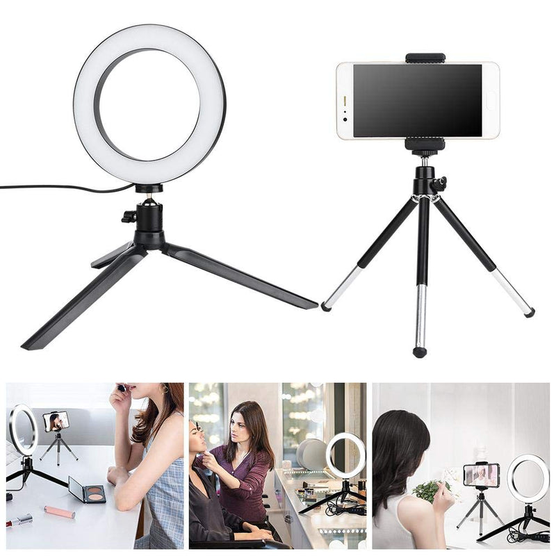 LED Ring Light, Dimmable LED Video Ring Light with Desktop Tripod Mobile Phone Holder, Camera Lamp Kit with Three Light for Live Streaming, Photography Lighting