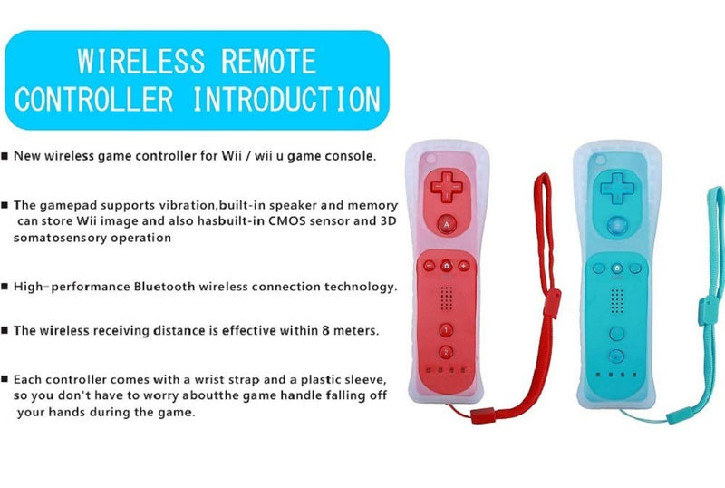 [AUSTRALIA] - ZeroStory 2 Packs Wireless Controller and Nunchuck for Wii and Wii U Console, Gamepad with Silicone Case and Wrist Strap (Red and Blue) Red and Blue 