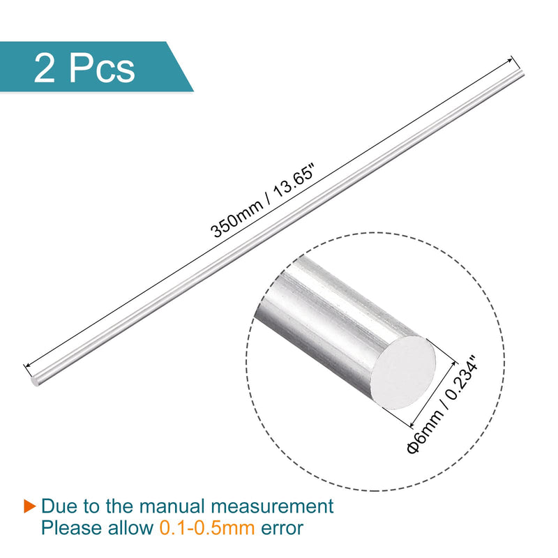 MECCANIXITY Aluminum Solid Round Rod 6mm Diameter 350mm Length Lathe Bar Stock for DIY Craft Pack of 2Pcs 6 x 350mm