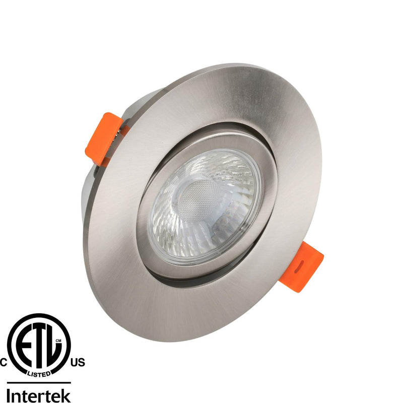 LED Gimbal Recessed Downlight Fixture, 3.5 Inch with Driver, 3000K Soft White, 7W, 600 Lumens, 120V, Dimmable, ETL Listed, Brushed Nickel Trim (1 Pack) 3k Soft White - Nickel Trim 1 Pack