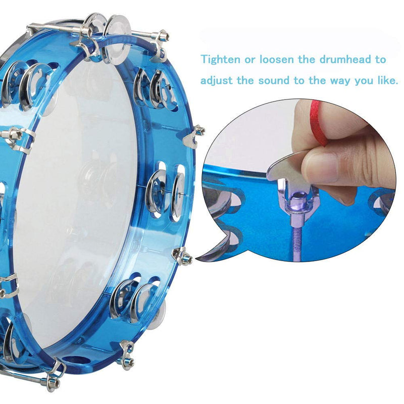 ENNBOM Tambourine Adjustable Tone Hand Drum Double Row Metal Jingles Hand Bell Performance Level Handheld Percussion (Blue) Blue