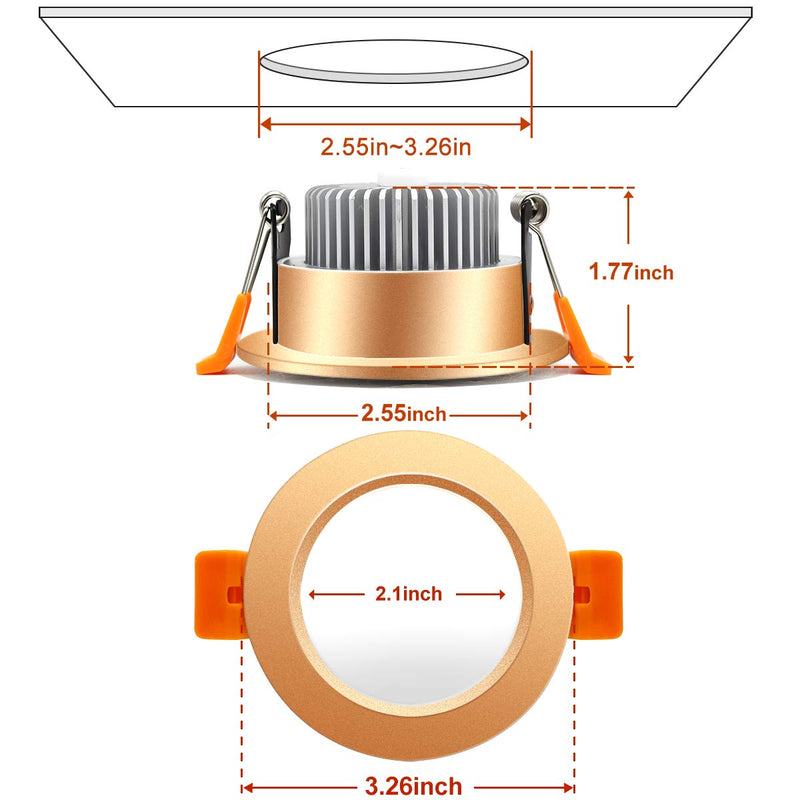 YGS-Tech 3 Inch LED Recessed Lighting Dimmable Downlight, 5W(40W Halogen Equivalent), 2700K Ultra Warm White, CRI80, Gold Trim, LED Ceiling Light with LED Driver (4 Pack) 2700k - Ultra Warm White 4 Pack