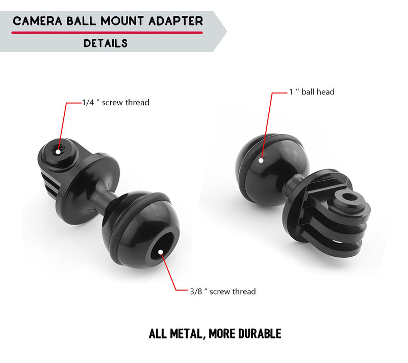 Ball Mount Adapter ,Gopro ram Style Mount for Gopro Full Range Series/Coyote/GitUp/AKASO/SJCAM Sports Camera, Compatible with RAM Style Mounts,Aluminum Alloy Ball Action Camera Bracket(Black) Red Ball Mount Adapter