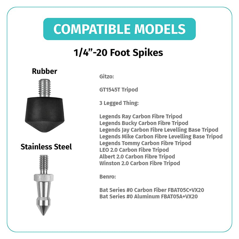 Foto&Tech 3 Pieces Stainless Steel Tripod Feet Spike Compatible with Benro Gitzo Induro Kingjoy Manfrotto, Thread Tripod Foot Replacement for Smooth and Uneven Surfaces (1/4) 1/4