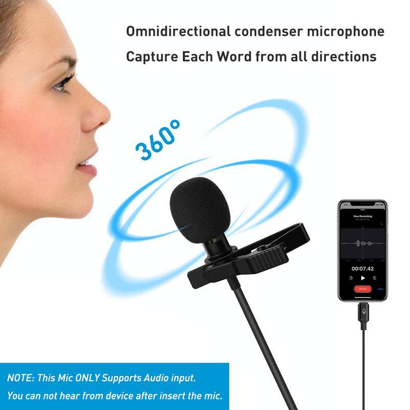[AUSTRALIA] - Microphone Professional for iPhone Lavalier Lapel Omnidirectional Condenser Mic Phone Audio Video Recording Easy Clip-on Lavalier Mic for Youtube, Interview, Conference for iPhone/iPad/iPod（IOS 6.6ft） 