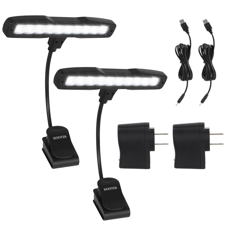 Kootek 2 Pack Clip On Reading Light - 10 LED Rechargeable Book Lights, Music Stand Light Piano Orchestra Lamp with Adjustable Neck USB Desk Lamps