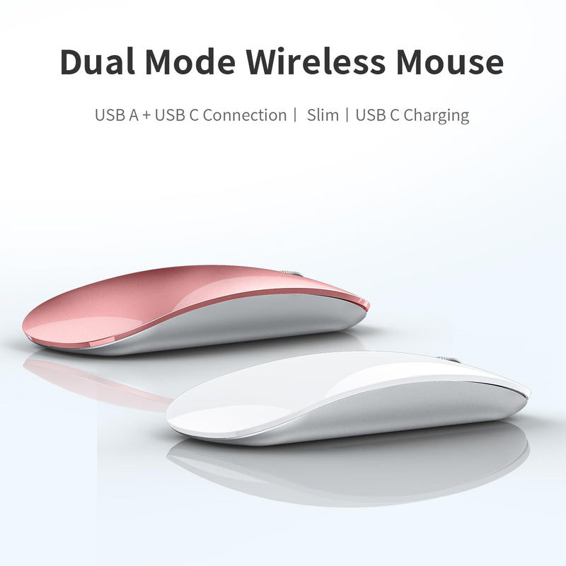 Uiosmuph Wireless Mouse, USB C Rechargeable Computer Mouse, Slim Silent Mice 2.4GHz Optical with USB Nano Receiver and Type C Receiver for Laptop/Mac/PC White
