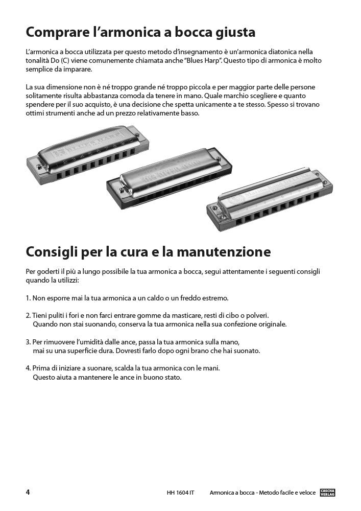 Cascha harmonica learner's set for beginners - Italian textbook - 10-hole diatonic harmonica in C-tuning - incl. MP3-CD learning book hard-case cleaning cloth - blues harp school Italian