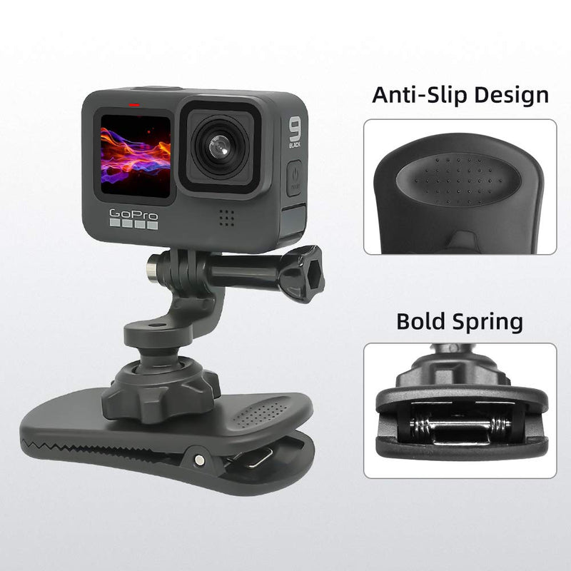 Backpack Strap Mount Quick Clip Mount,360 Degree Rotation Backpack Clamp Mount Compatible with Gopro Hero 9/8/7/6/5/4 Black, Session, Fusion, Xiaomi Yi,DJI Osmo Action and Most Action Cameras Black-For GoPro